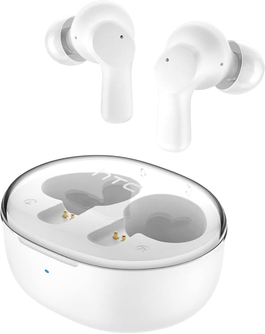 True Wireless Earbuds 1 - Bluetooth 5.3 Stereo Earphones with Transparent Charging Case, In-Ear Headphone ENC Noise Cancelling, 32-Hour Playtime, Built-In Mic, Touch Control Crystal White