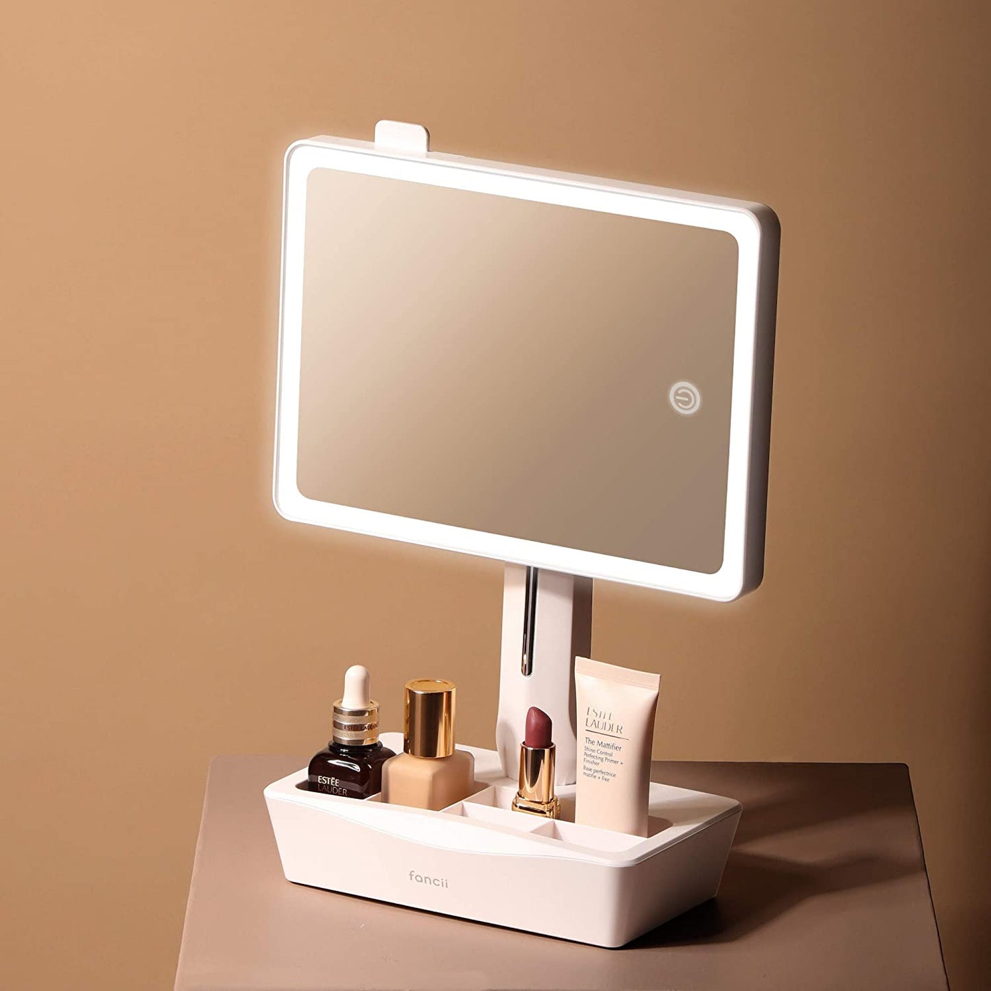 X-Large LED Lighted Vanity Makeup Mirror with 10X Magnifying Mirror - Features Dimmable Natural Light, Touch Screen Control, and Dual Power Options - Adjustable Stand with Integrated Cosmetic Organizer - Model: Gala.