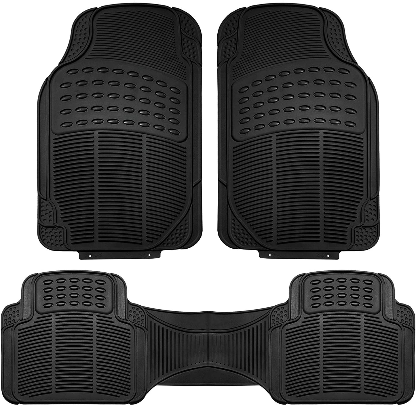 Climaproof Automotive Floor Mats - Universal Fit, All Weather Protection, Heavy Duty, 3pc Full Set - Solid Black