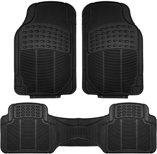 Climaproof Automotive Floor Mats - Universal Fit, All Weather Protection, Heavy Duty, 3pc Full Set - Solid Black