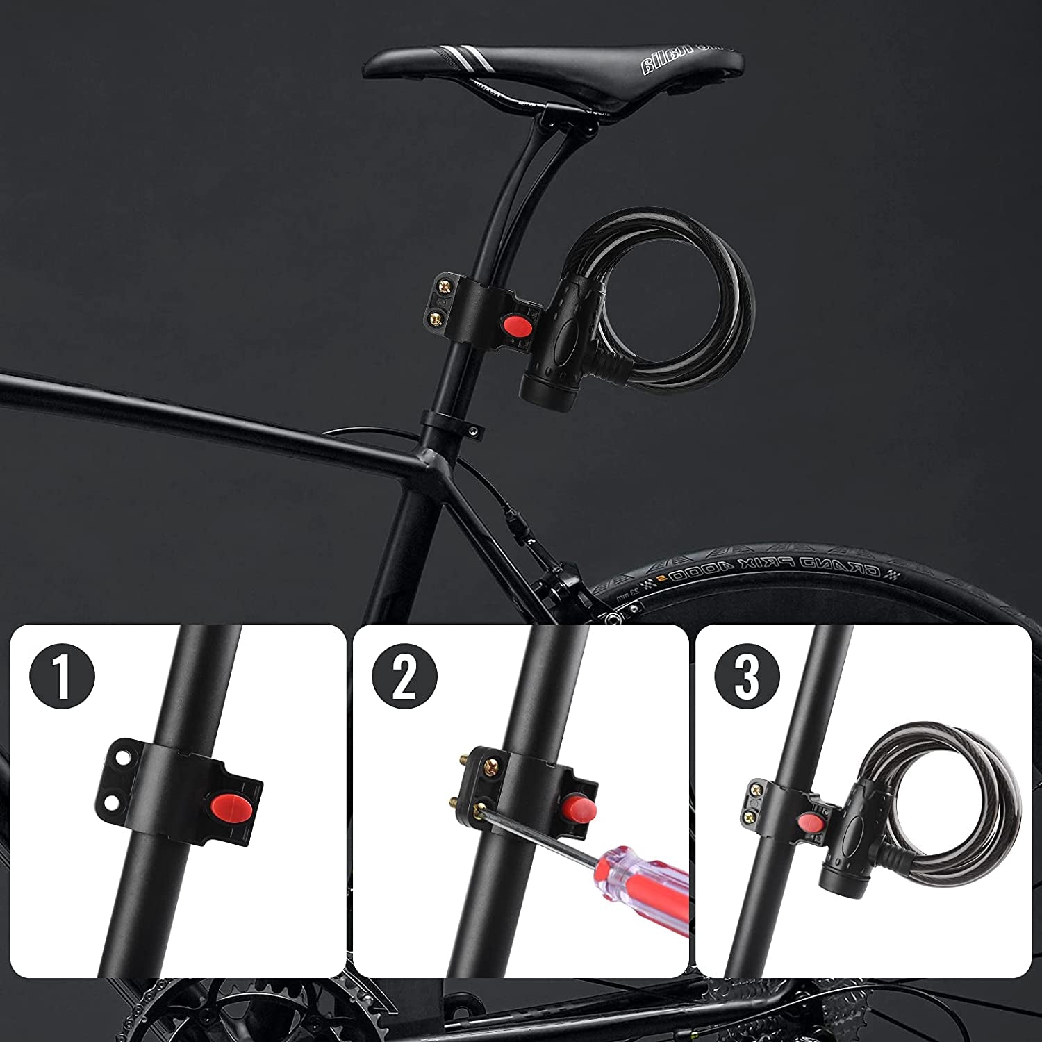 4ft Heavy Duty Bike Cable Lock with Mounting Bracket - Weatherproof Steel Coiled Key Lock for Bicycles, Motorcycles, Scooters, and Skateboards