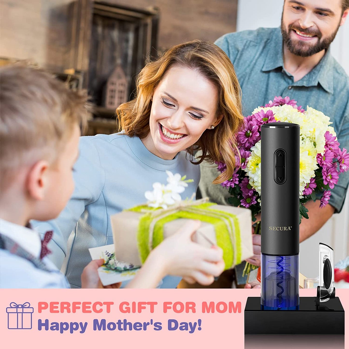 Rechargeable Automatic Electric Wine Bottle Corkscrew Opener with Foil Cutter (Black)