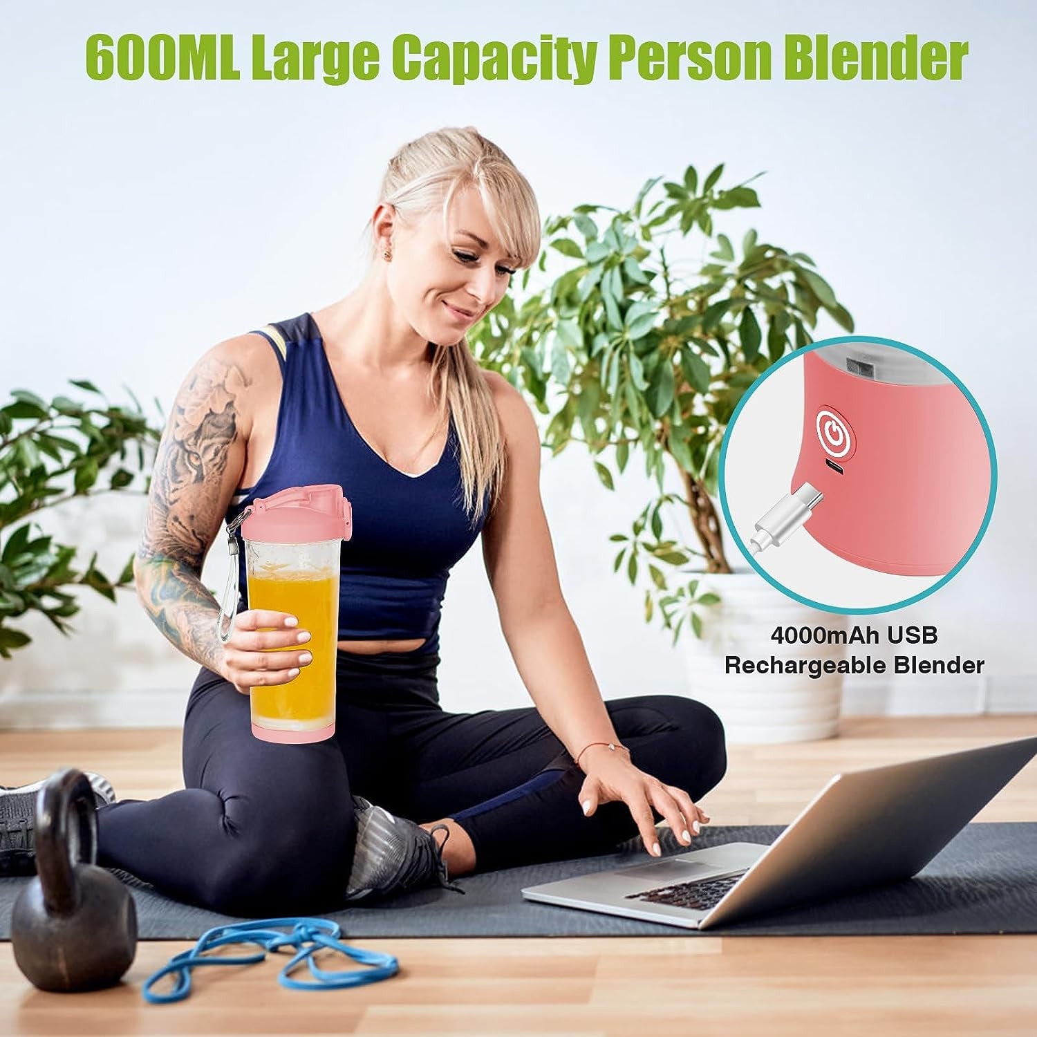 Mini Portable Blender with 6 Blades - 270 Watt Power for Shakes and Smoothies. Waterproof, USB Rechargeable, Includes 20 oz BPA Free Blender Cups with Travel Lid.