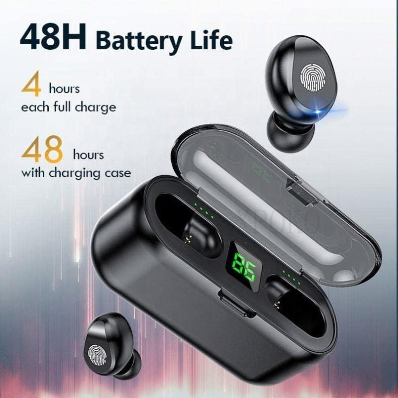 Bluetooth Earphone - Wireless Earbuds with 200 Hours of Playtime, Hi-Fi Stereo Sound, LED Display, Button Control, IPX7 Waterproof, TWS Headphones with HD Mic, In-Ear Headsets
