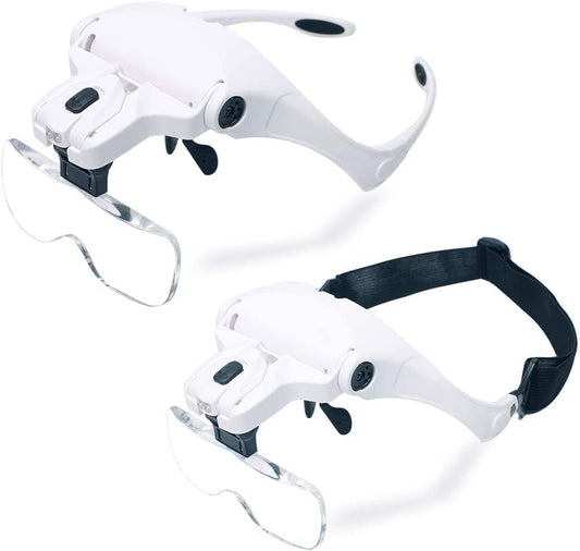 Hands-Free Headband Magnifying Glasses with LED Lights: 5 Replaceable Lenses (1.0X/1.5X/2.0X/2.5X/3.5X) for Reading, Drawing, and More