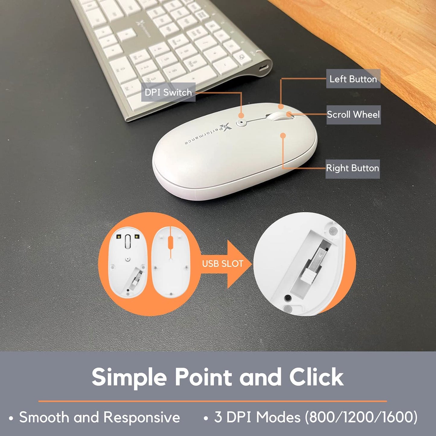 Wireless Keyboard and Mouse Combo for PC - Slim Design with 110 Keys, Aluminum Finish, and White Quiet Click Mouse - Advanced 2.4Ghz Connectivity