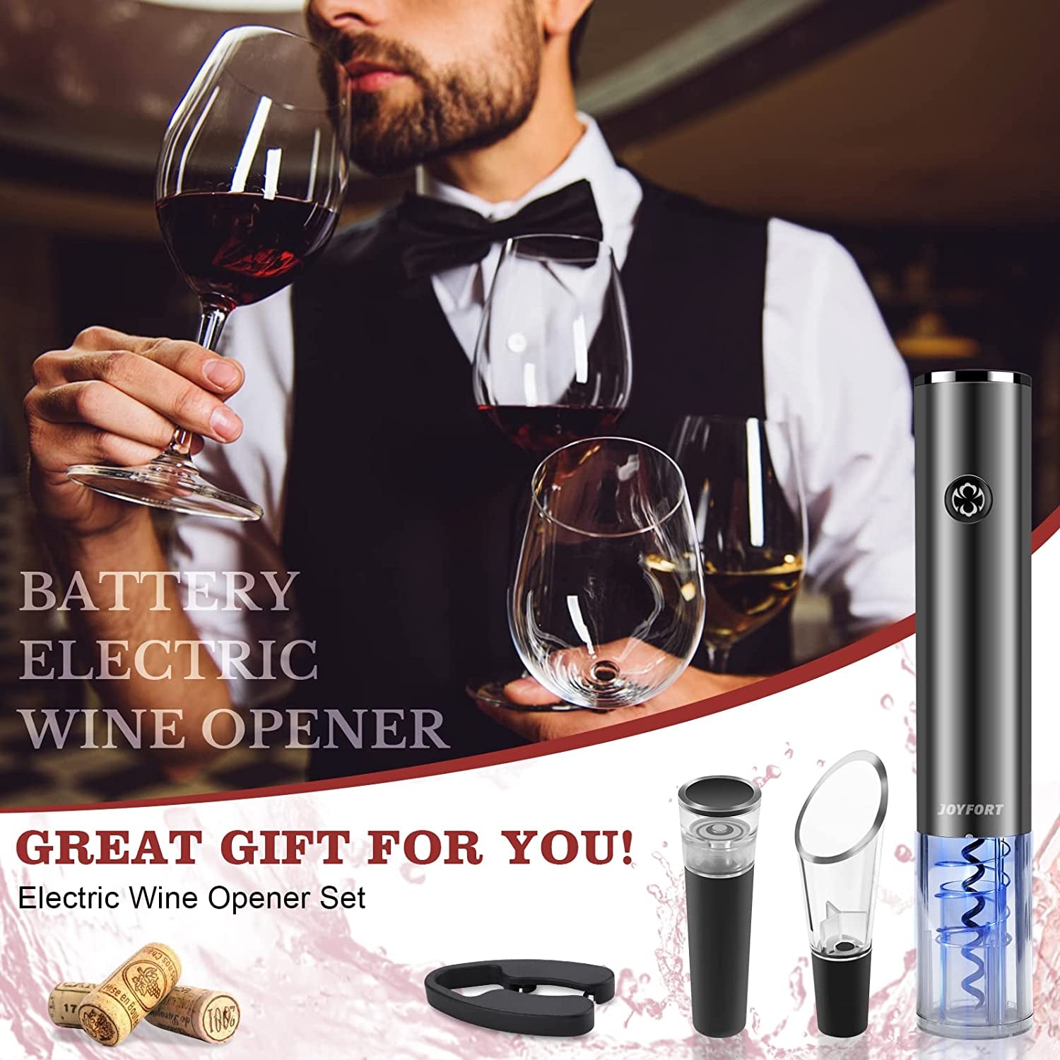 Electric Wine Opener Set: Includes Wine Bottle Opener with Charging Base, Automatic Corkscrew, Aerator, Pourer, and Foil Cutter - Perfect Gift for Wine Lovers