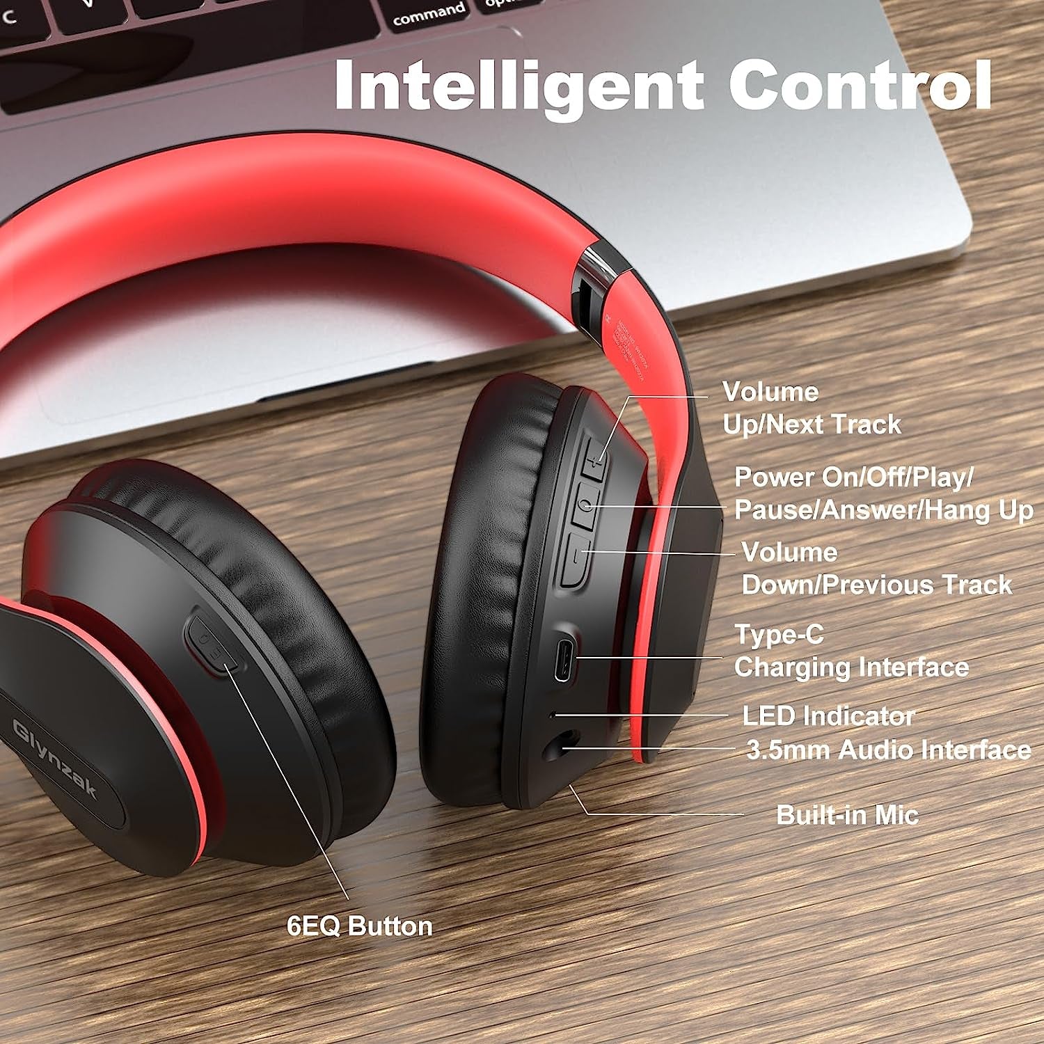 Bluetooth Headphones over Ear Foldable Headset with 65H Playtime, Hifi Stereo, Microphone, and 6EQ Modes. Bluetooth V5.3 Headphones for Travel, Smartphone, Computer, Laptop
