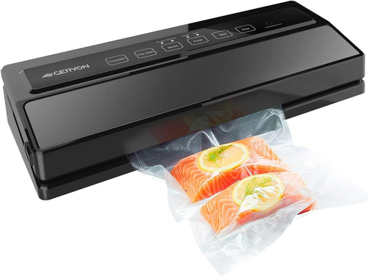 Automatic Vacuum Sealer Machine - Starter Kit with LED Indicator Lights - Easy to Clean - Offers Dry & Moist Food Modes - Compact Design - Color: Black.