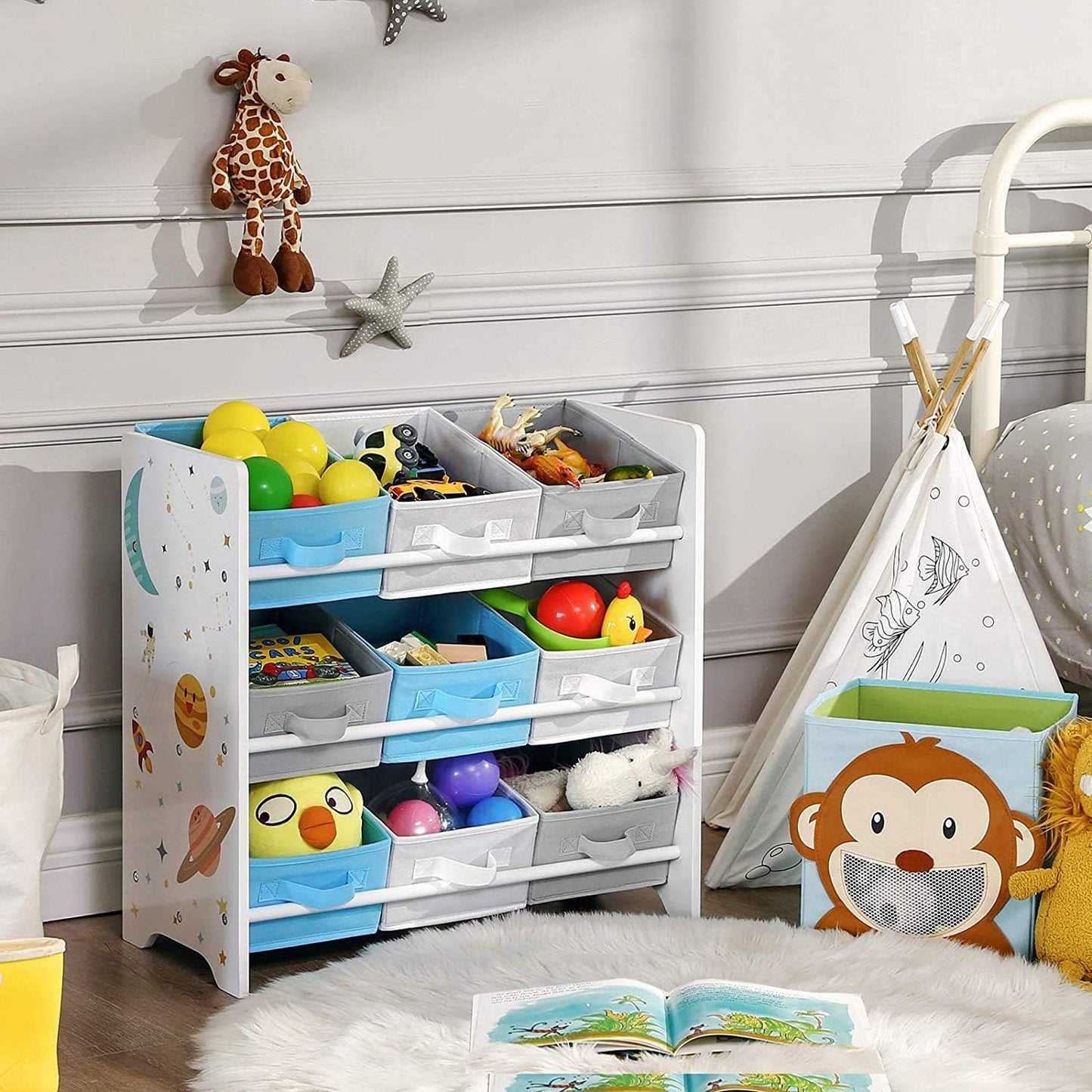 Children's Toys and Books Storage Shelf, Toy Chest with 9 Removable Boxes