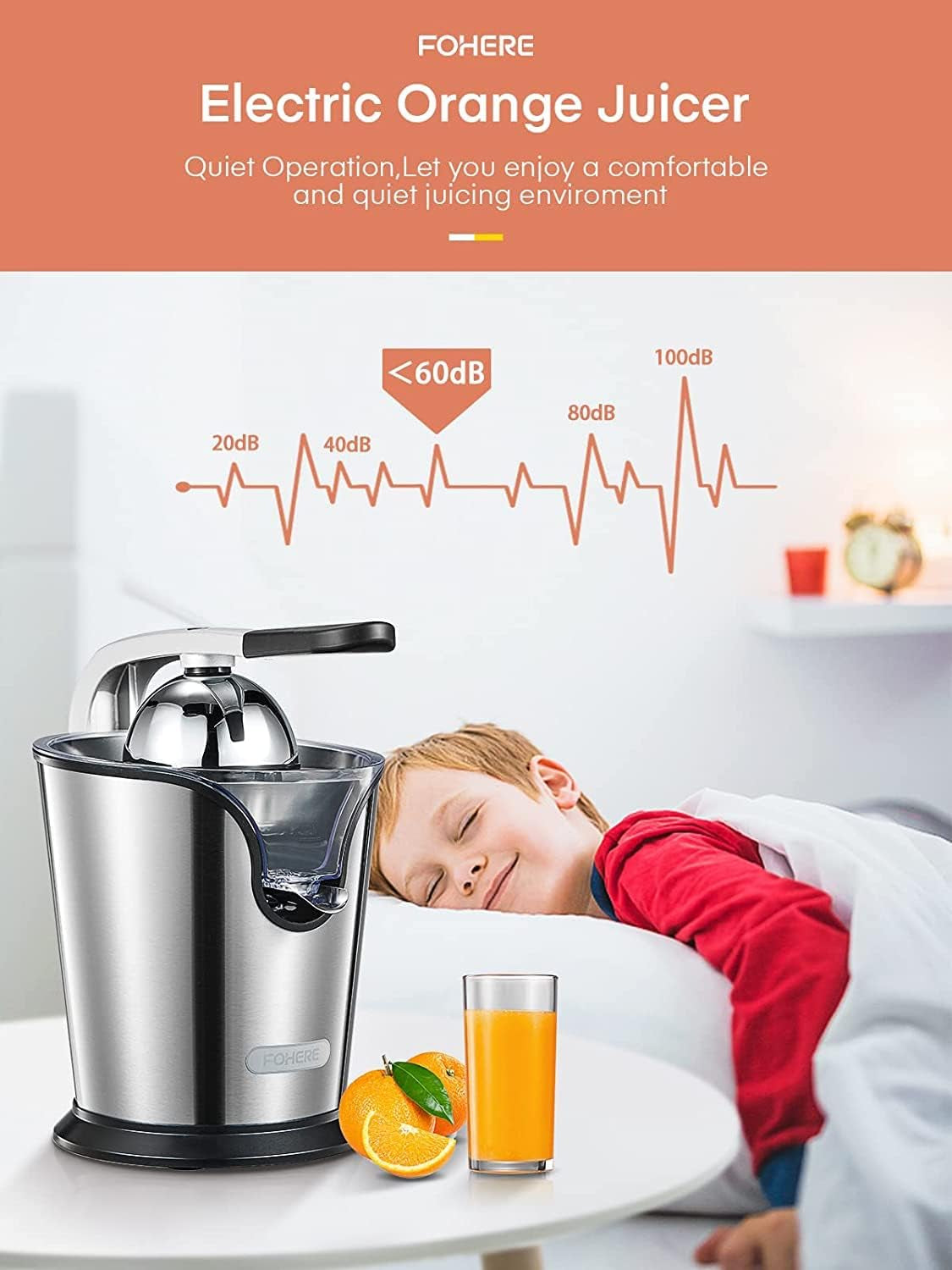 Compact Stainless Steel Electric Citrus Juicer - Citrus Press Juicer Squeezer with 2 Size Cones, Humanized Handle, Ideal for Oranges, Lemons, Grapefruits, and Limes.