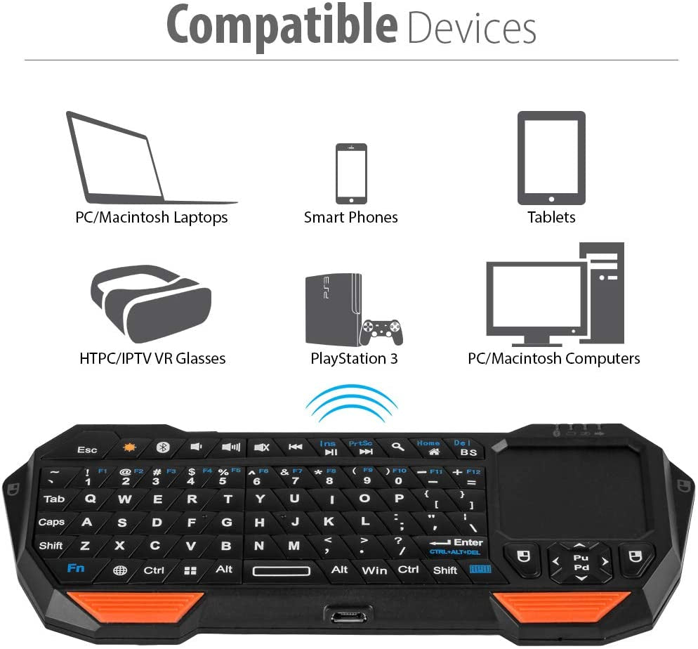 Mini Bluetooth Keyboard with QWERTY Keypad, Wireless Portability, Built-In Touchpad, and Compatibility with Apple TV, PS4, HTPC/IPTVVR Glasses, Smartphones, and More