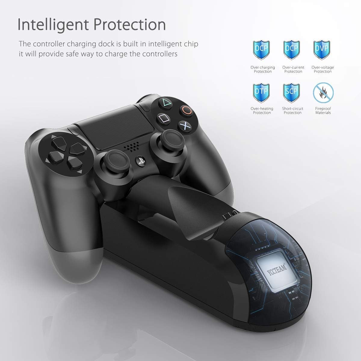 PS4 Controller Charger - Fast Charging Docking Station Stand for Sony PS4, PS4 Slim, and PS4 Pro Wireless Controllers - Equipped with LED Indicator and Built-in IC Protection Chip.