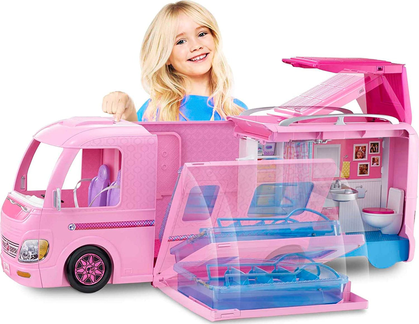 Dreamcamper Toy Vehicle - Camper Playset with 50 Accessories, including Furniture, Pool & Slide, Hammocks & Fireplace.