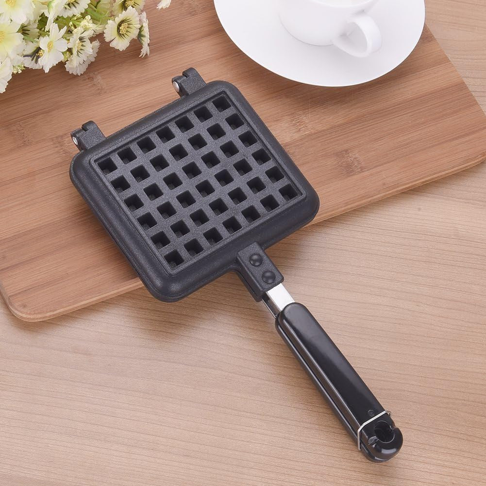 Waffle Maker: Non-Stick DIY Waffle Baking Mould Tray with Handle for Stovetop Cooking.