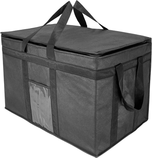 Extra Large Insulated Cooler Bag with Zipper Closure - Reusable Grocery Shopping Bag for Hot or Cold Food - Collapsible Delivery Bag for Instacart, Restaurants, and Food Transport - 23"W x 15"H x 14"D (Black)