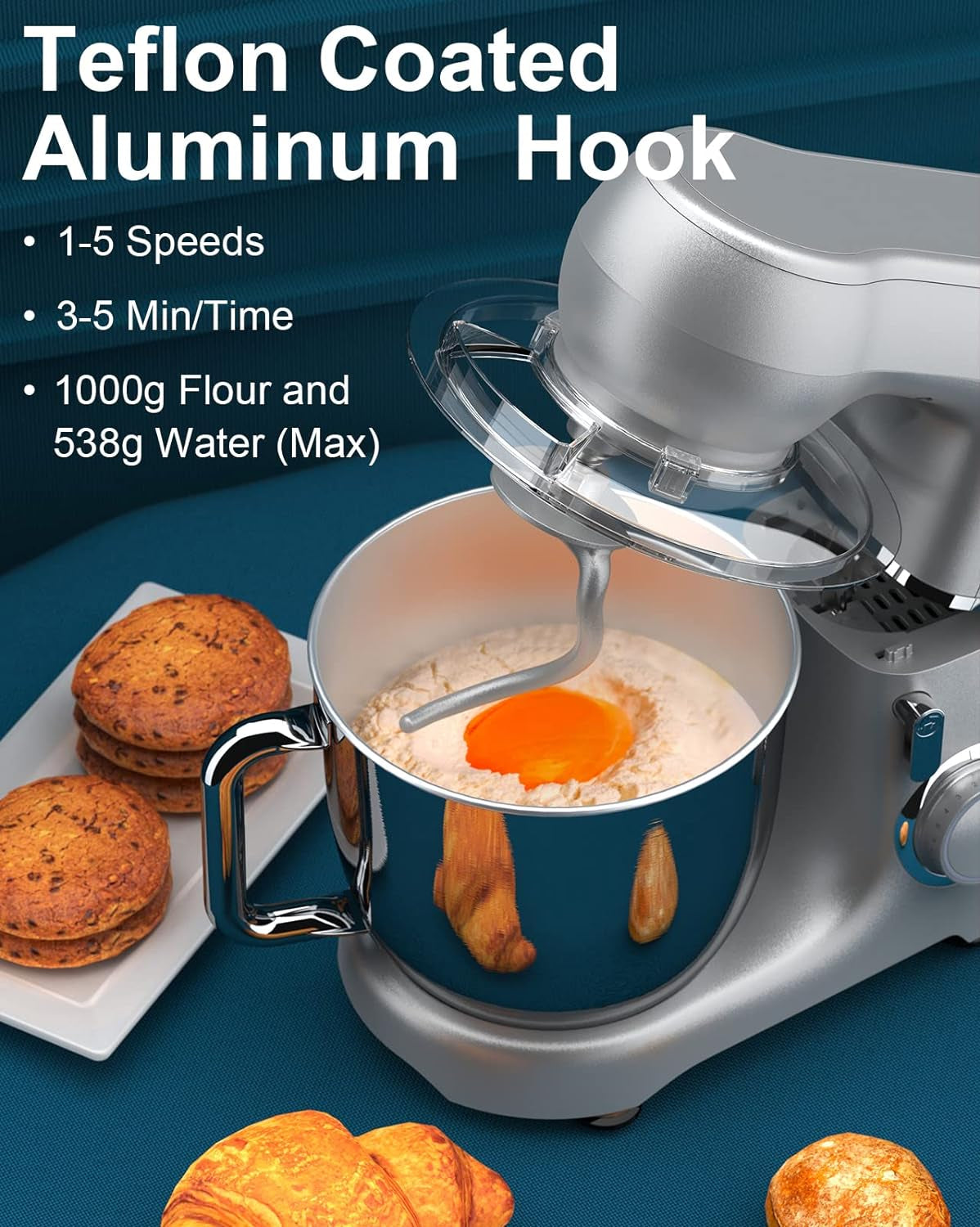 Premium 10-Speed 5.5QT Mini Angel Stand Mixer with DIY Color Stickers, Tilt-Head Design, and Multiple Attachments - Includes Dough Hook, Wire Whisk, Flat Beater, and Stainless Steel Bowl (Silver 1)