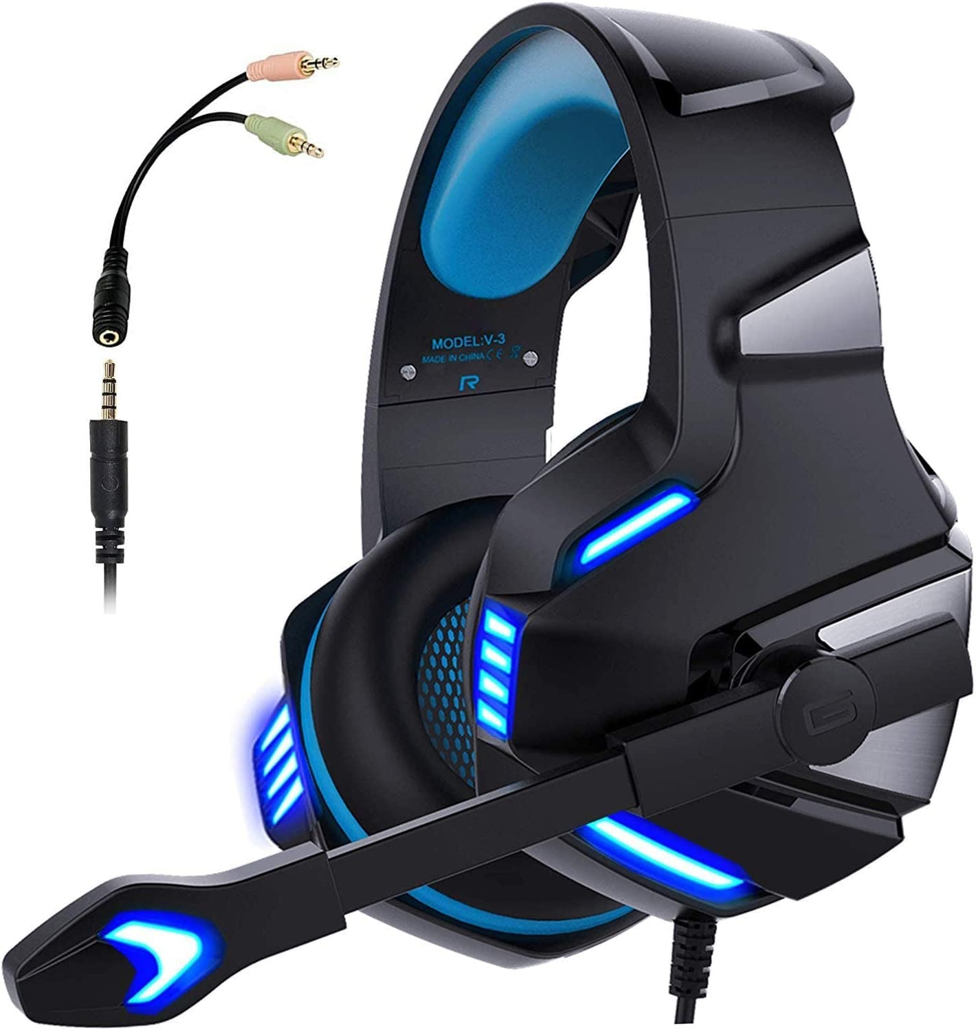 Over Ear Gaming Headphones with Noise Cancelling Microphone, Volume Control, RGB LED Light - Compatible with PS4, Xbox One, PC, Laptop, Mac, Tablet, Smart Phone