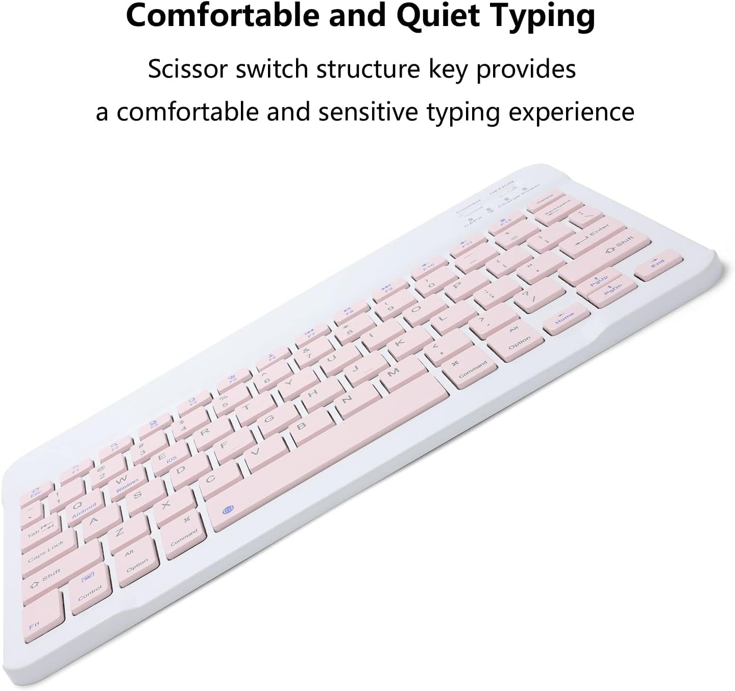 Portable Rechargeable Bluetooth Keyboard - Ultra-Slim Wireless Keyboard for Android, Windows, iOS Devices - Compatible with Samsung Galaxy Tab, iPhone, iPad - Pink