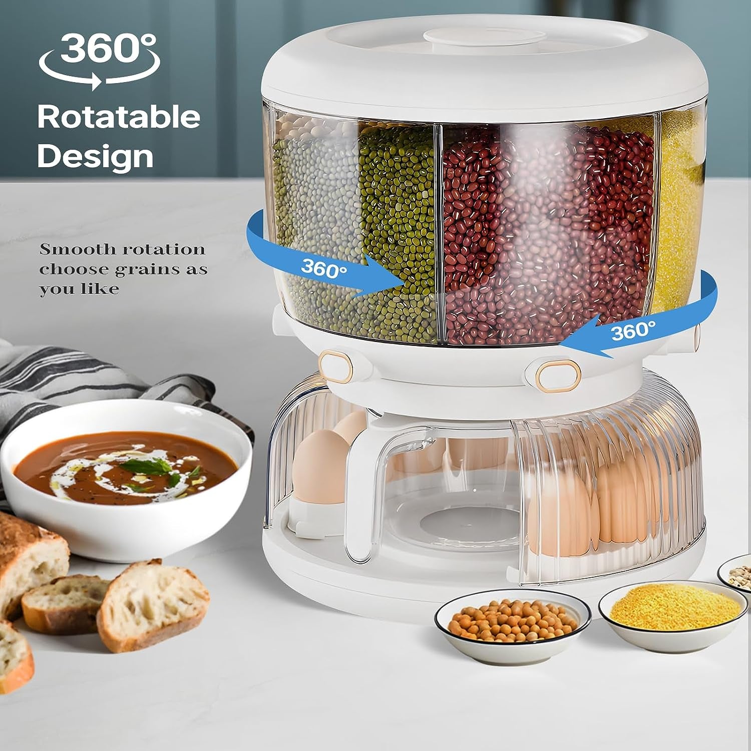 360° Rotating Large Grain and Rice Dispenser: Food Dispenser for Easy Access, Ideal for Storing Lentils, Small Beans, Barley, Oats, Rice, and Millets