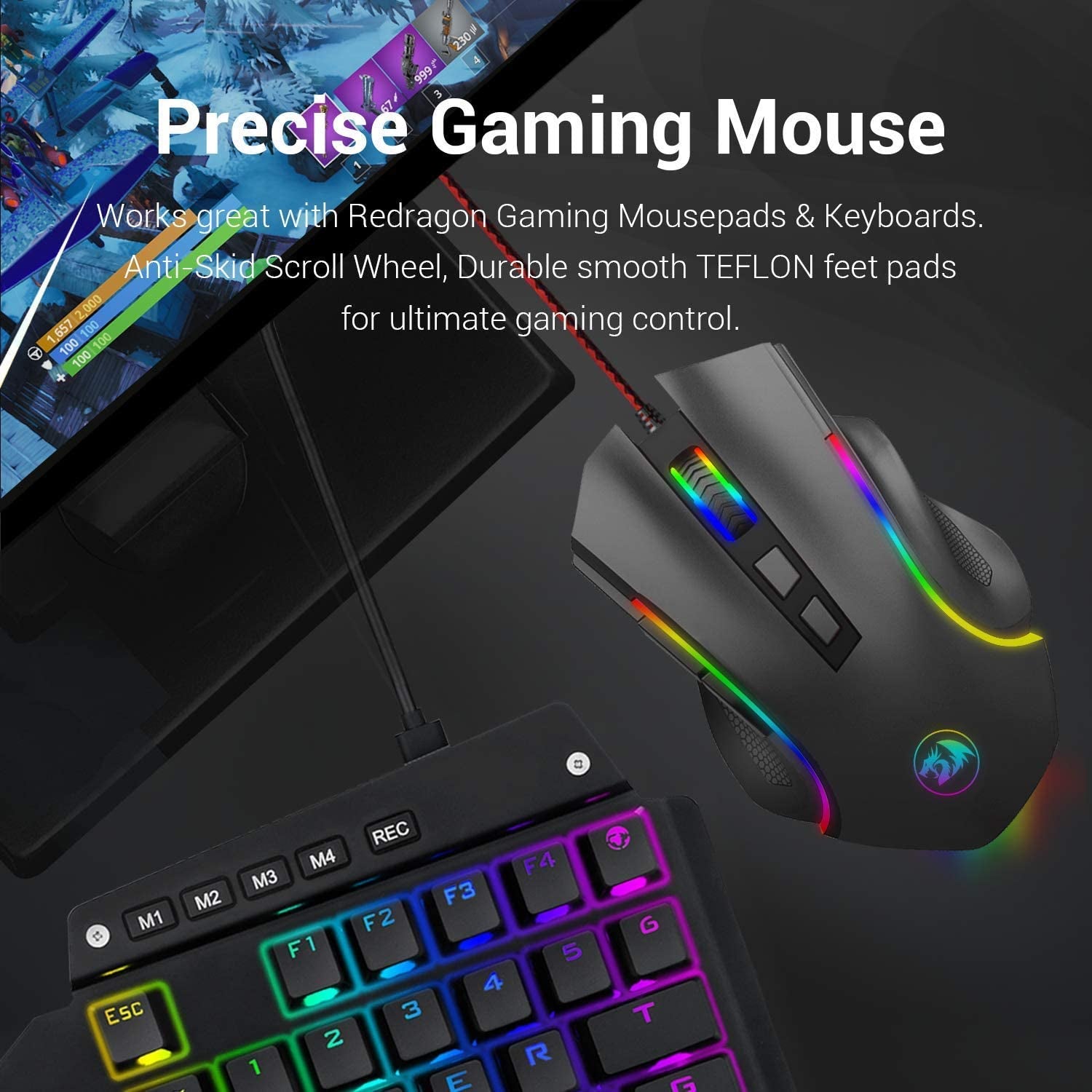 Wired Gaming Mouse: Ergonomic Design with RGB Spectrum Backlit and 7 Backlight Modes, Programmable Buttons, and Adjustable DPI up to 7200 - Perfect for Windows PC Gamers in Black.