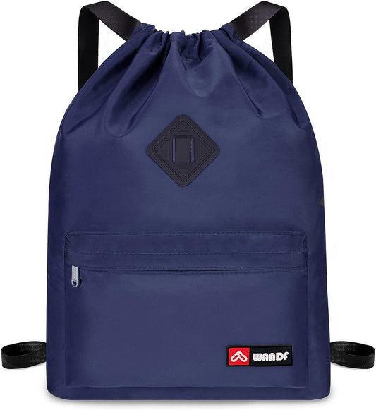 Water-Resistant Nylon Drawstring Backpack with Wet Pocket - Suitable for Gym, Shopping, Sports, and Yoga - Convenient String Bag Sackpack Design - Blue