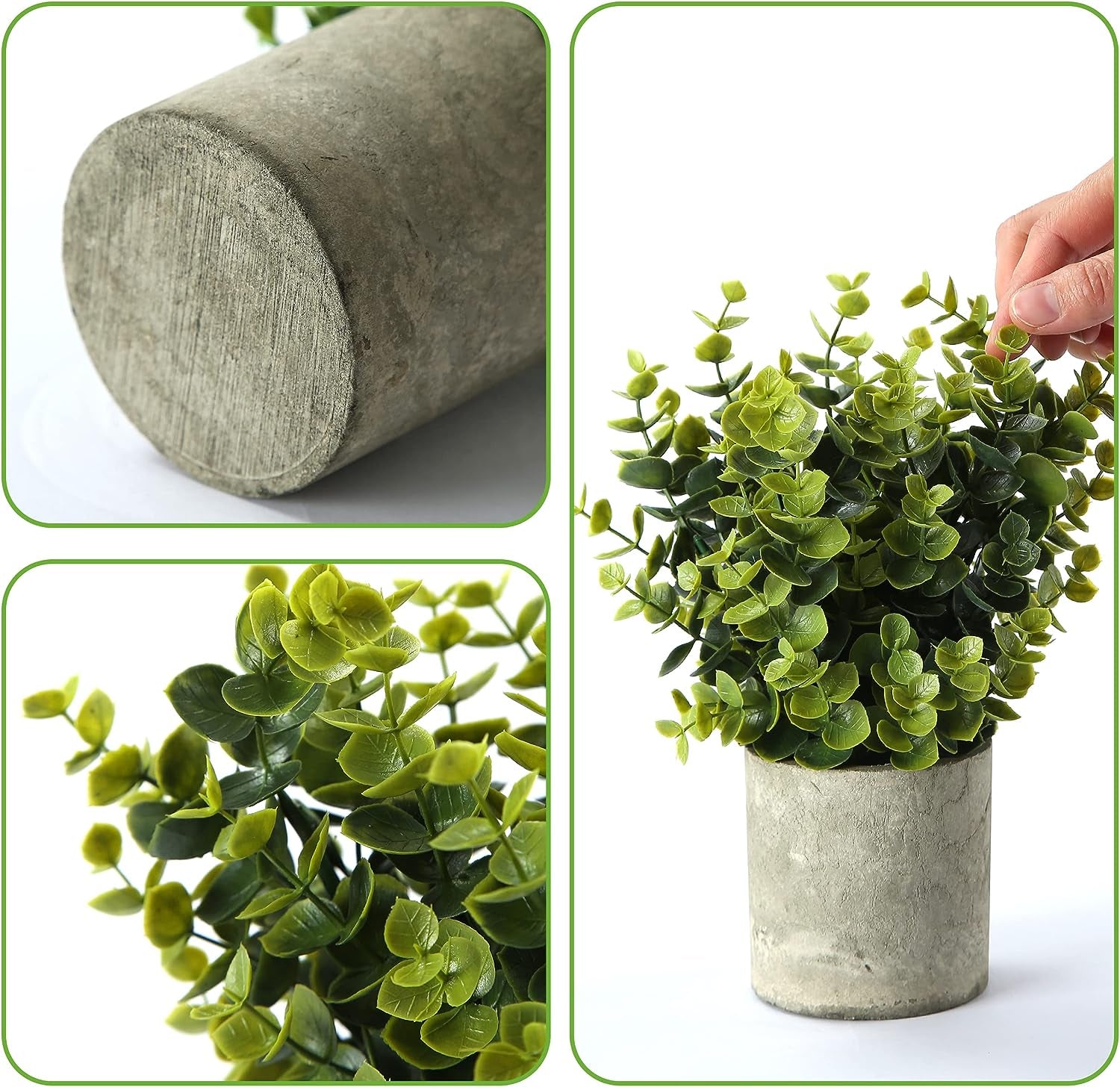 Set of 3 Mini Artificial Plants for Decor - Includes 9.5 Inches Eucalyptus, Boxwood, and Rosemary Fake Plants; Small Potted Faux Indoor Plants for Various Settings like Home, Kitchen, Living Room, Office, Table, Shelf, and Greenery Decor.