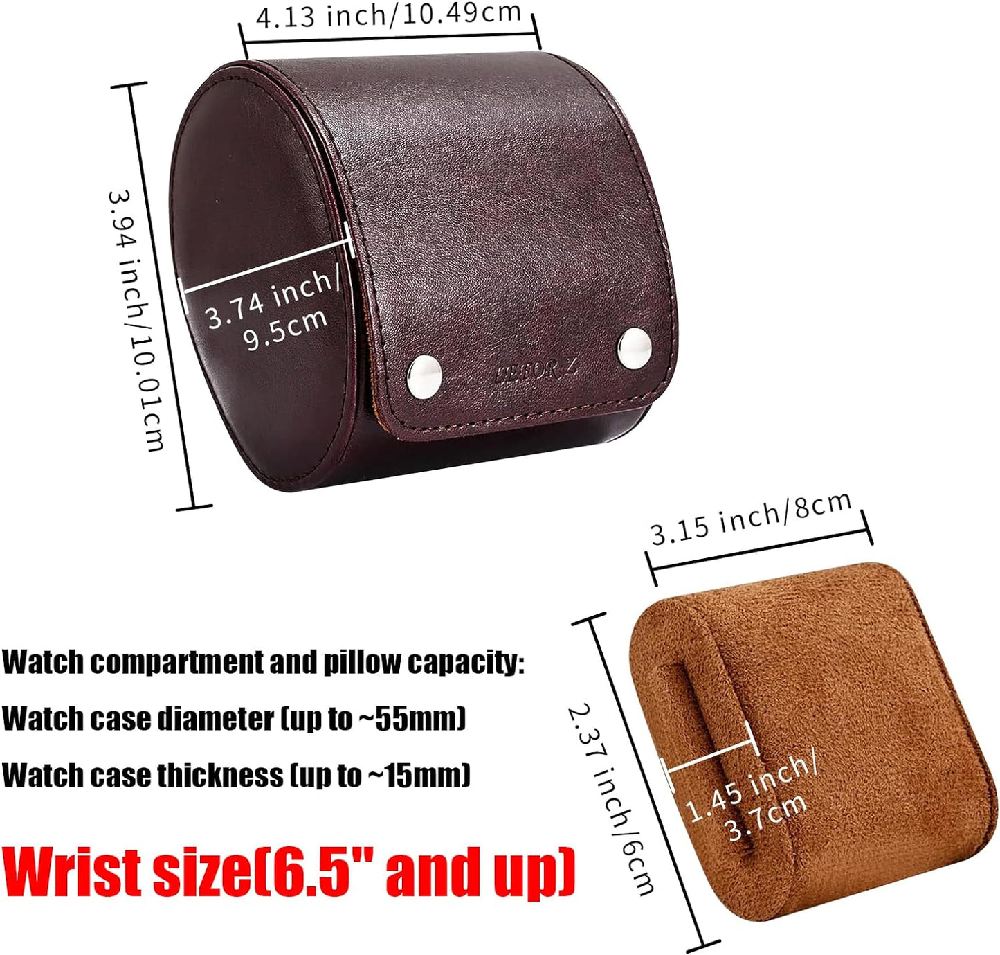 Men's Portable PU Leather Watch Roll Travel Case - Single Watch Organizer and Display Storage Holder in Brown