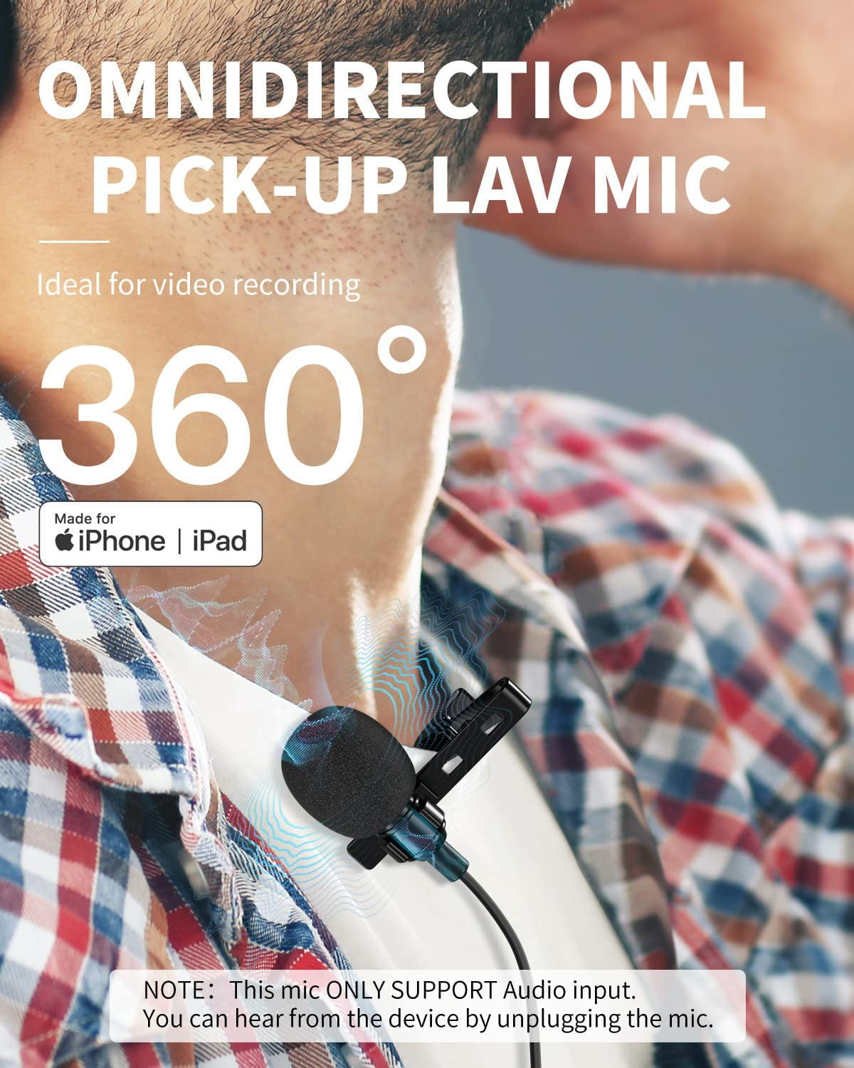 Professional Lavalier Lapel Microphone for iPhone and iPad/iPod - MFi-Certified, Ideal for Audio and Video Recording, YouTube Interviews, and TikTok