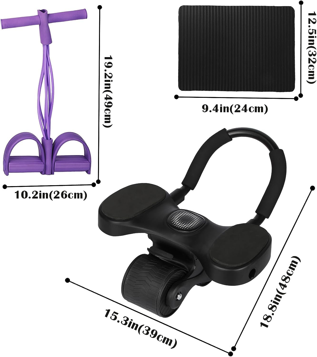 Automatic Rebound Ab Roller with Elbow Support, Tension Rope, Knee Mat, and Foam Grip - Core Strength Trainer for Ab Workouts. Dual Wheel Design.