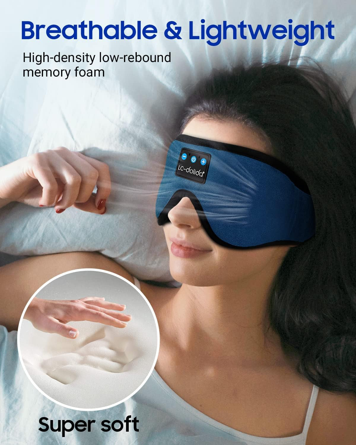 3D Sleep Mask Headphones, Bluetooth Sleeping Eye Masks, Ultra-Thin HD Stereo Speakers Wireless Sleep Headphones for Yoga, Insomnia, Over-Ear Earbuds, Cool Tech Gadget Gifts for Women in Dark Blue