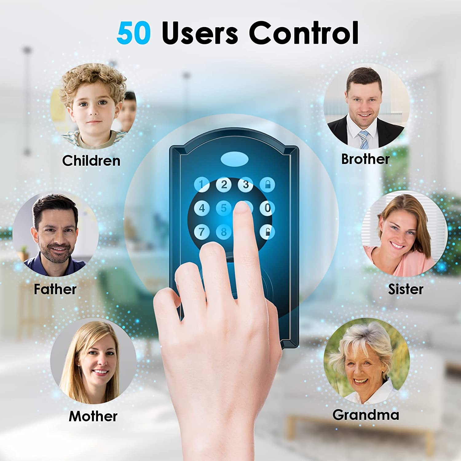 Smart Lock, Keyless Entry Door Lock with Bluetooth, Electronic Deadbolt with Keypads Easy to Install, 50 User Codes, Security Waterproof Smart Locks for Front Door, Home Use, Apartment