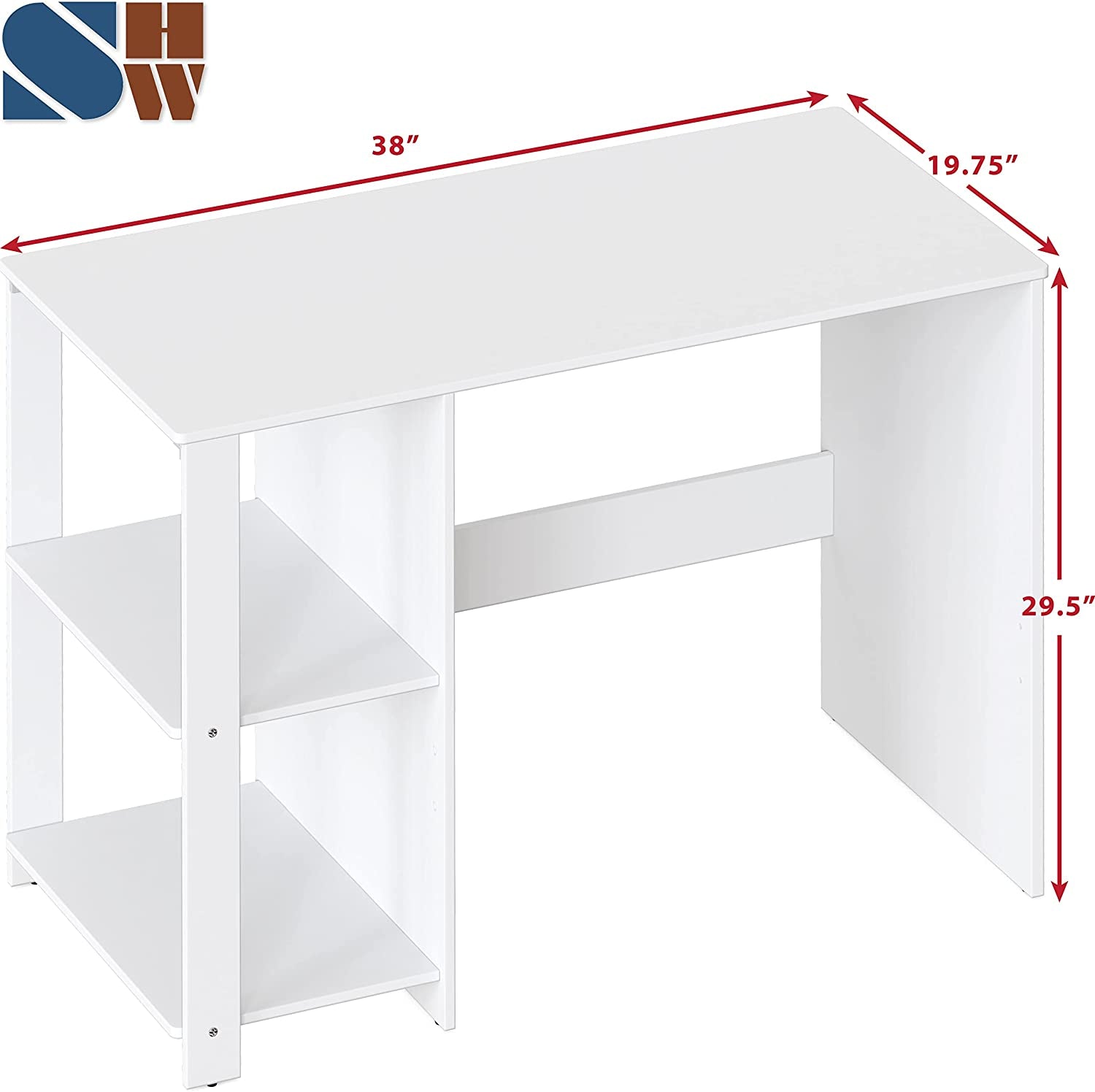 Home Office Computer Desk with Storage Shelves in White