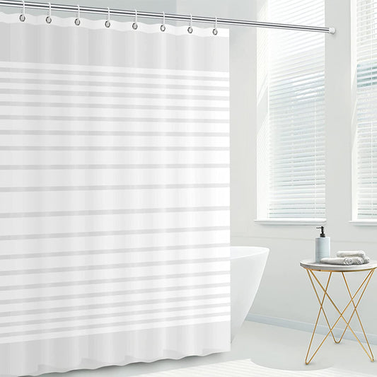 Mildew Resistant Shower Curtain Liner - Measures 72 x 72 Inch - Made of Heavy Duty Waterproof PEVA Material - Features Rust-Resistant Metal Grommets - Comes with 12 Plastic Hooks - Stripe Design - Ideal for Thick Bathroom Shower Curtain Liner.