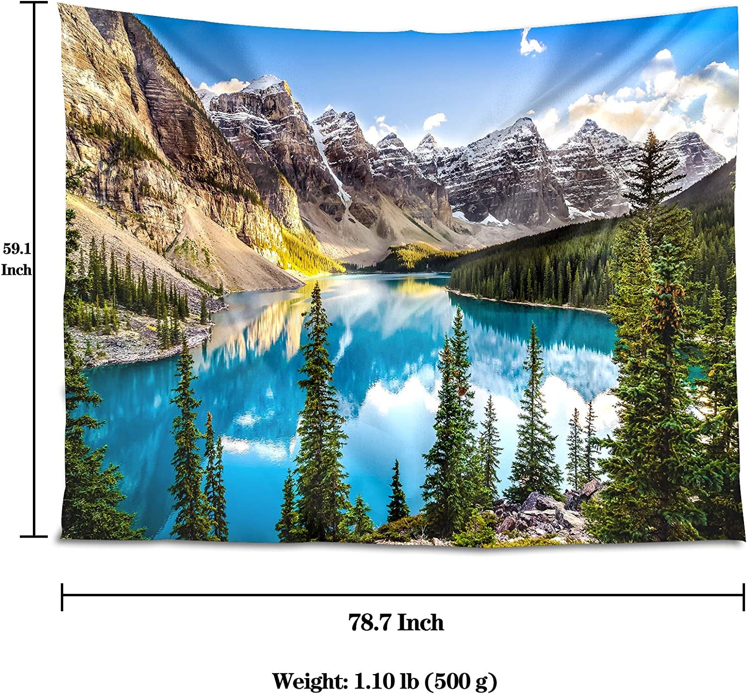 Moraine Lake Sunset Landscape Tapestry - 59.1x78.7 Inch Forest & Mountain Range Wall Hanging