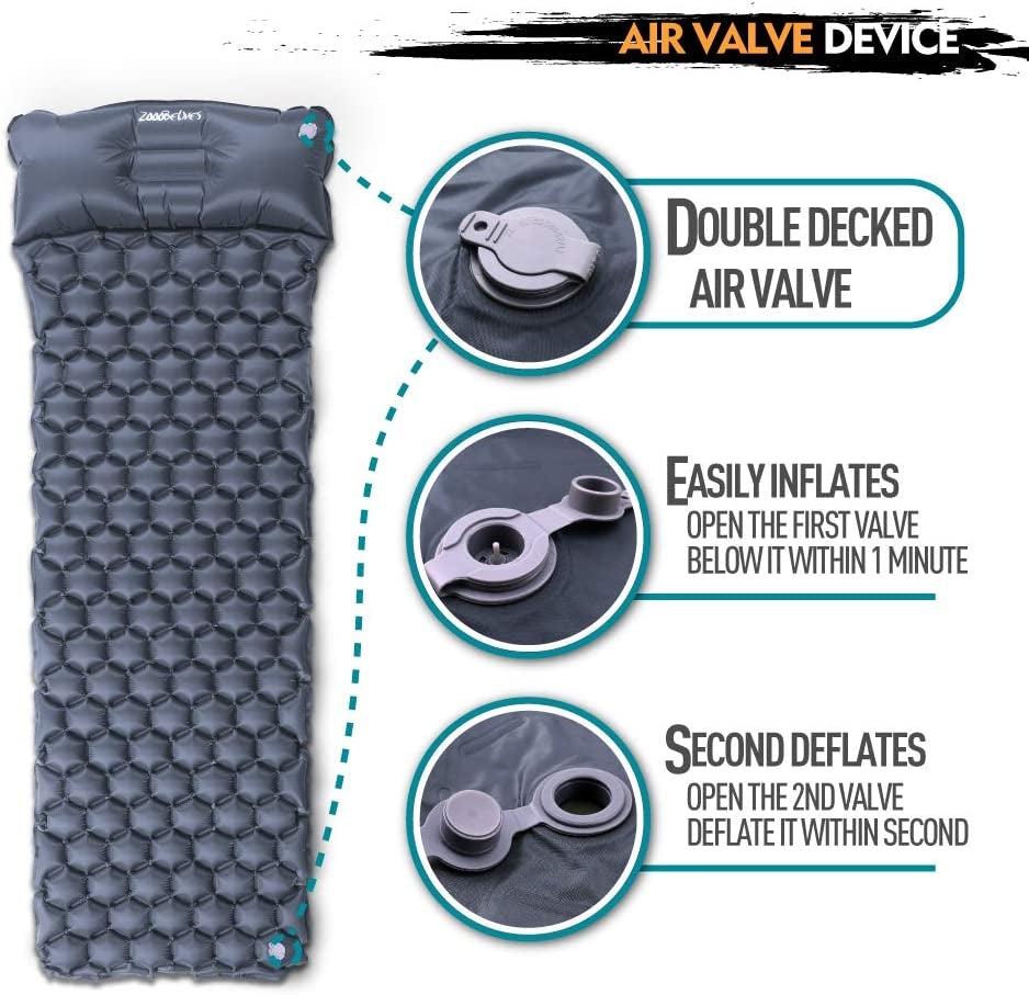 Ultralight Sleeping Pad with Built-in Pillow - Perfect for Backpacking, Travel, and Hiking