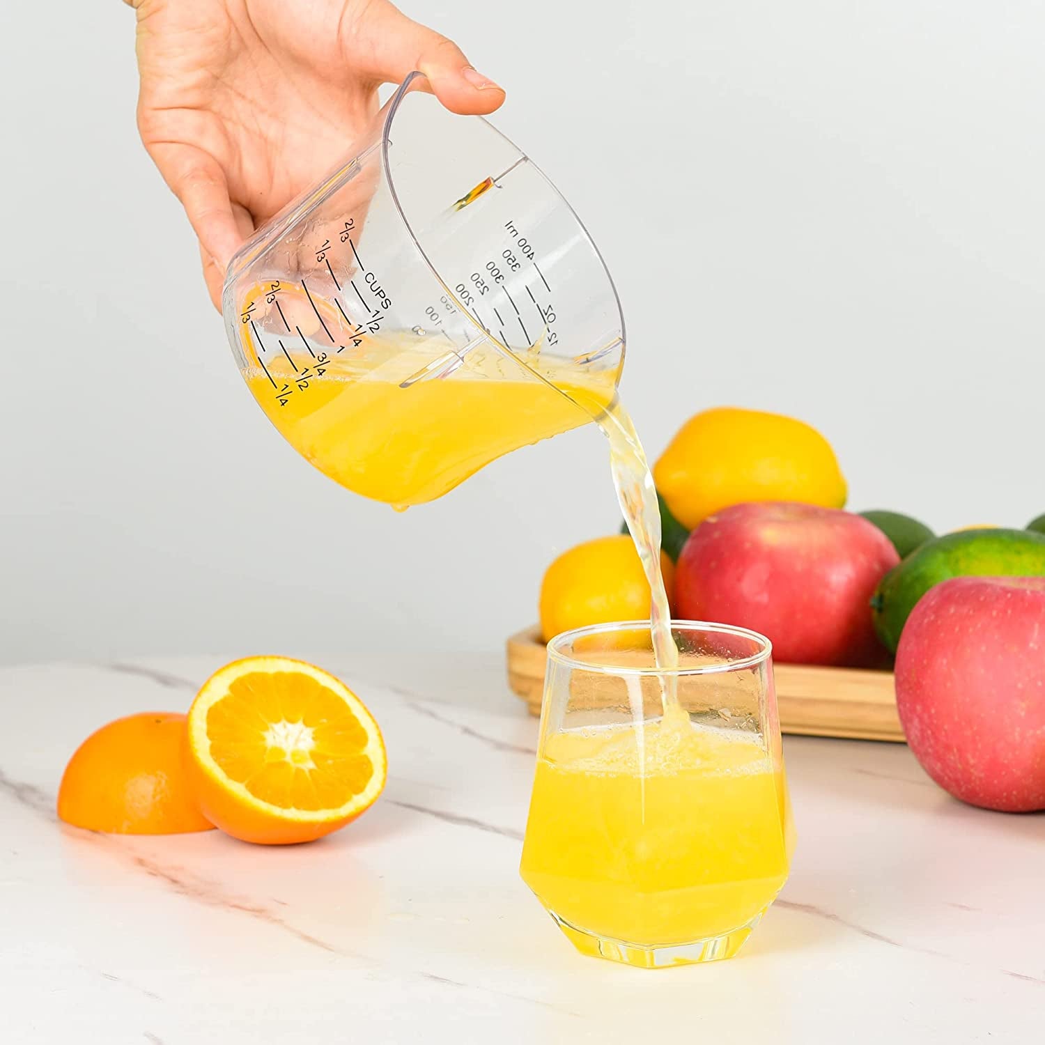 Manual 5-in-1 Lemon Squeezer Citrus Juicer - Hand Juicer for Citrus Fruits like Lemon, Orange, and Lime - Features a Built-in Measuring Cup, Grater, and Strainer, with Included Juicer Cup