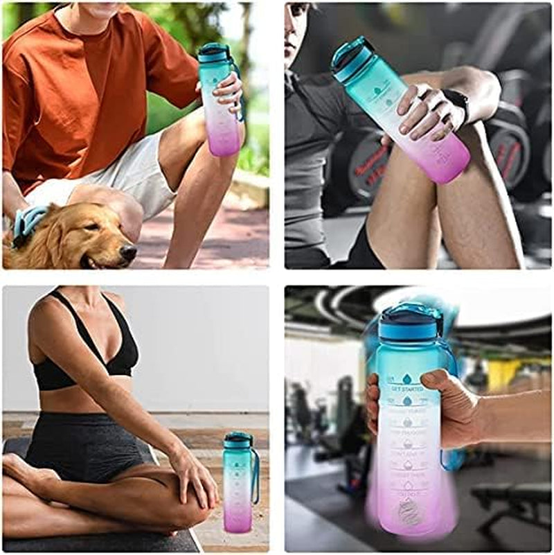 32 oz Motivational Water Bottle with Straw - BPA-Free Tritan Travel Bottle - Wide Mouth Design - Ideal for Sports, Fitness, Hiking, Workouts, and Gym - 1 Liter Capacity - Vibrant Blue Color.