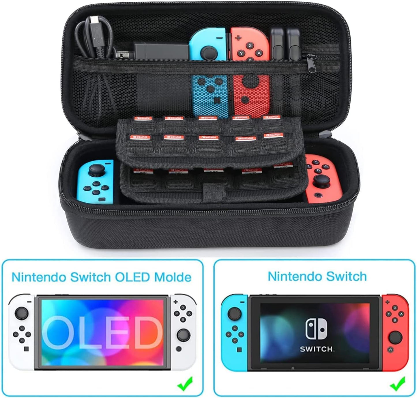 Comprehensive Nintendo Switch Accessory Bundle: Case, Pouch, Cover, Joycon Grips, PlayStand, Screen Protector, Thumb Grips, and Caps