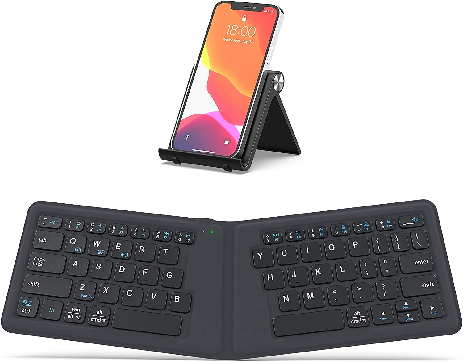 Foldable Bluetooth Keyboard with Stand Holder - Portable, Multi-Device Wireless Folding Keyboard for iPhone, iPad, Smartphone, Tablet, Laptop