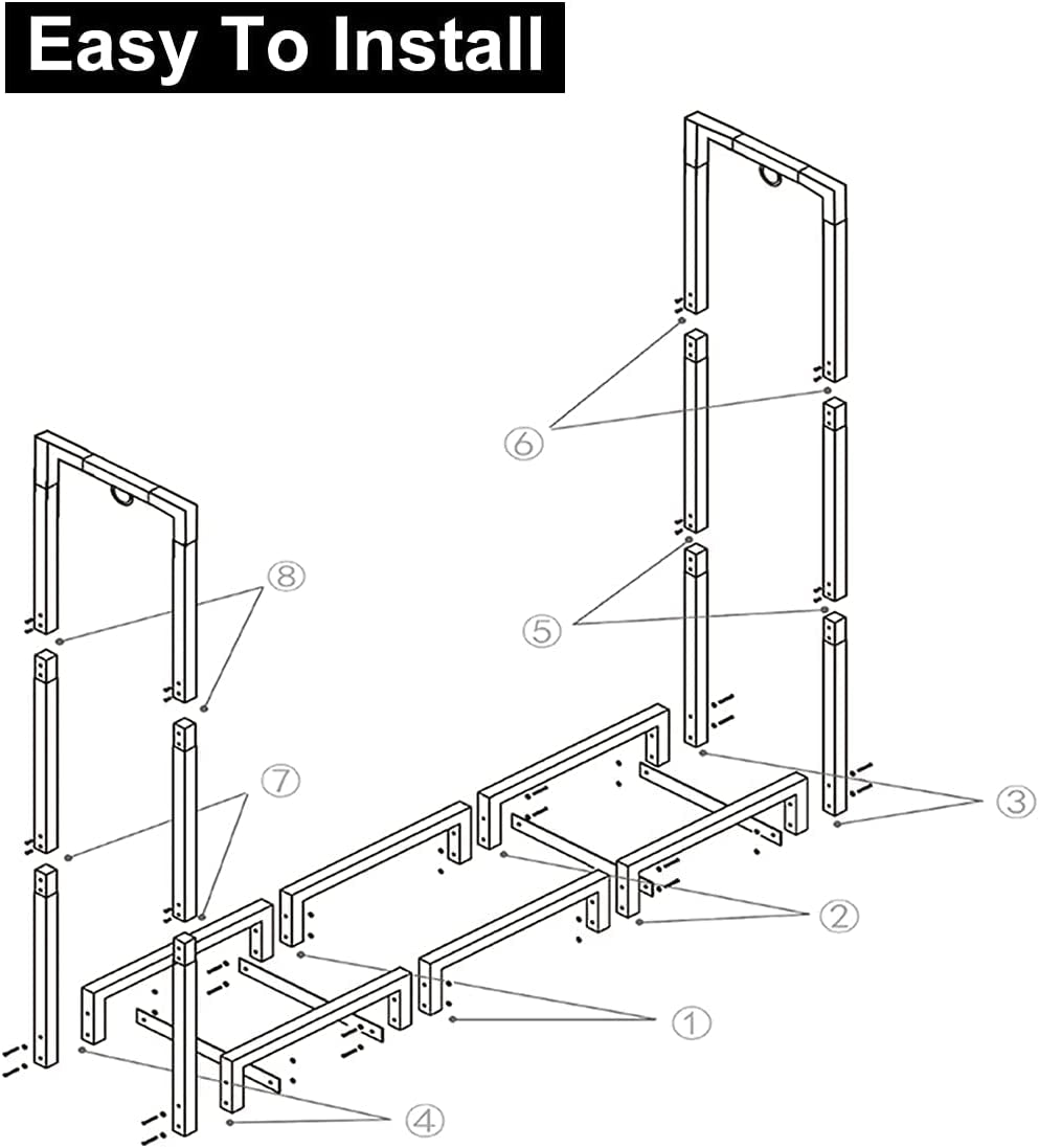 4-Foot Outdoor Firewood Rack Holder - Designed for Fireplace Wood Storage, this Adjustable Fire Log Stacker Stand Black