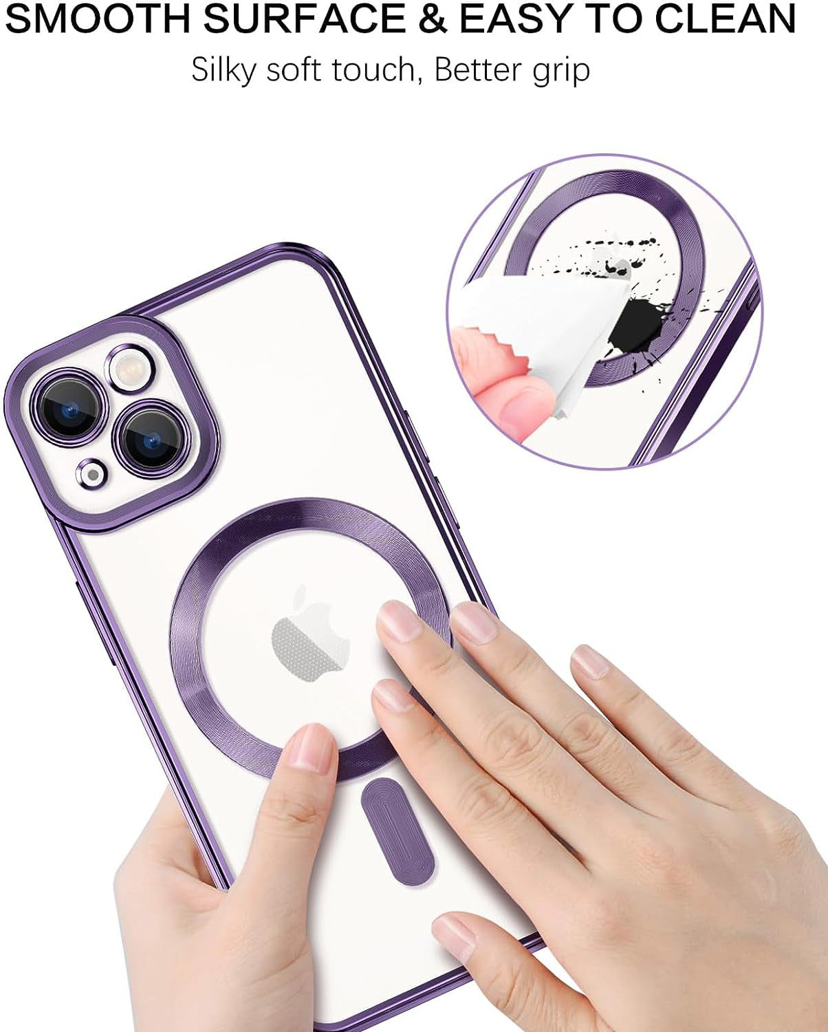 iPhone 13 Case - Cute luxury clear phone case with Magsafe support, shockproof, full-body camera protection. Designed for iPhone 13 2021, 6.1-inch. Clear purple color.