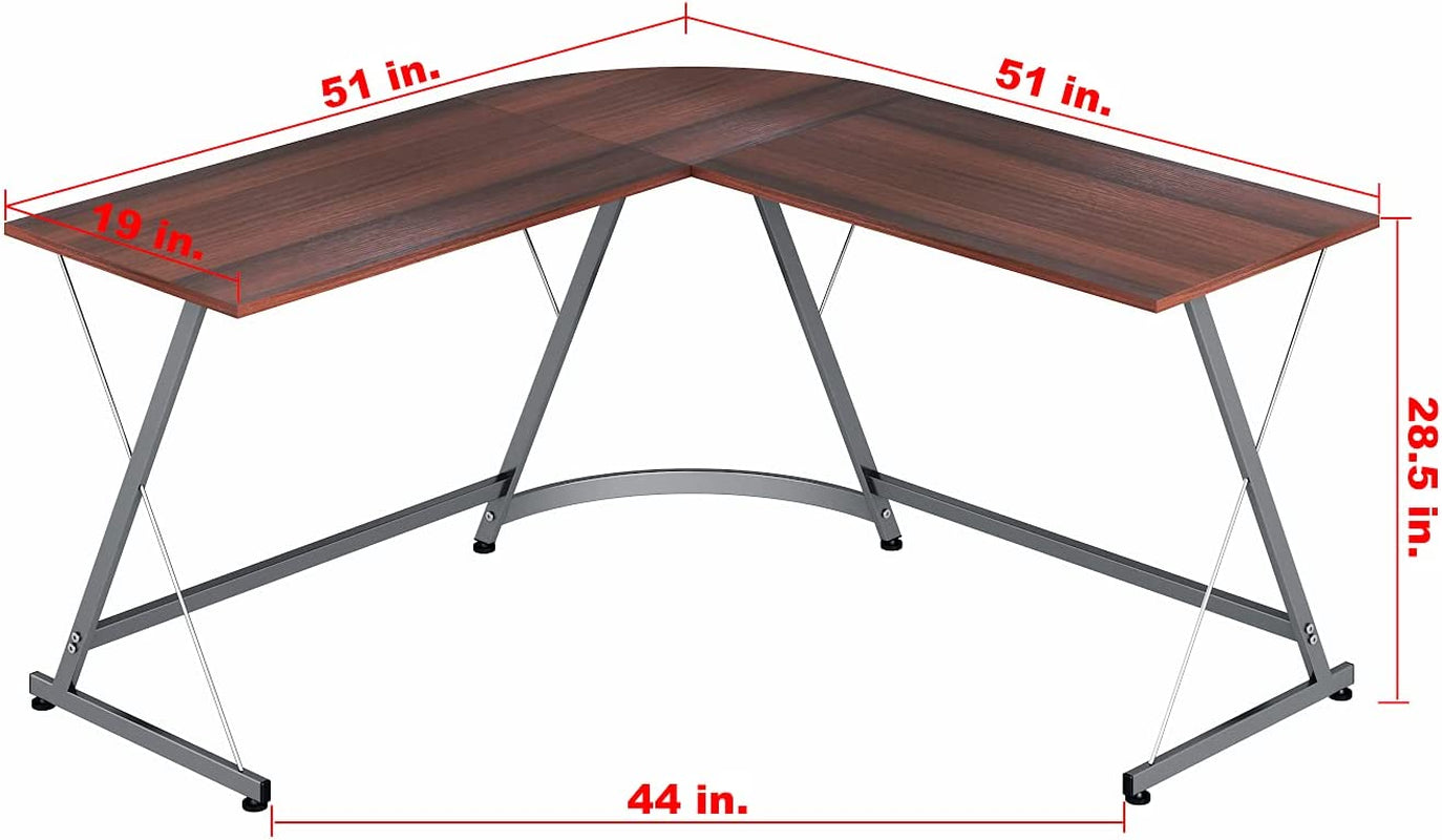 L-Shaped Gaming Desk: Office Computer Corner Table in Cherry Finish