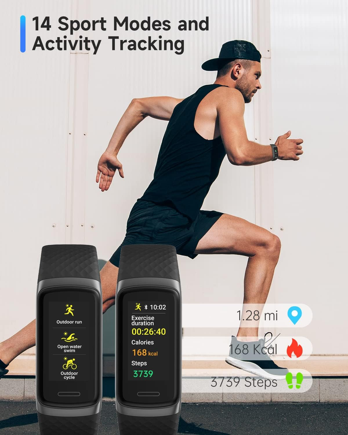 IP68 Waterproof Fitness Tracker Watch: Heart Rate, Blood Oxygen, Sleep Monitor, 14 Sport Modes. Step Counter, Android & iOS Compatible Wrist Band for Men, Women, Ladies.