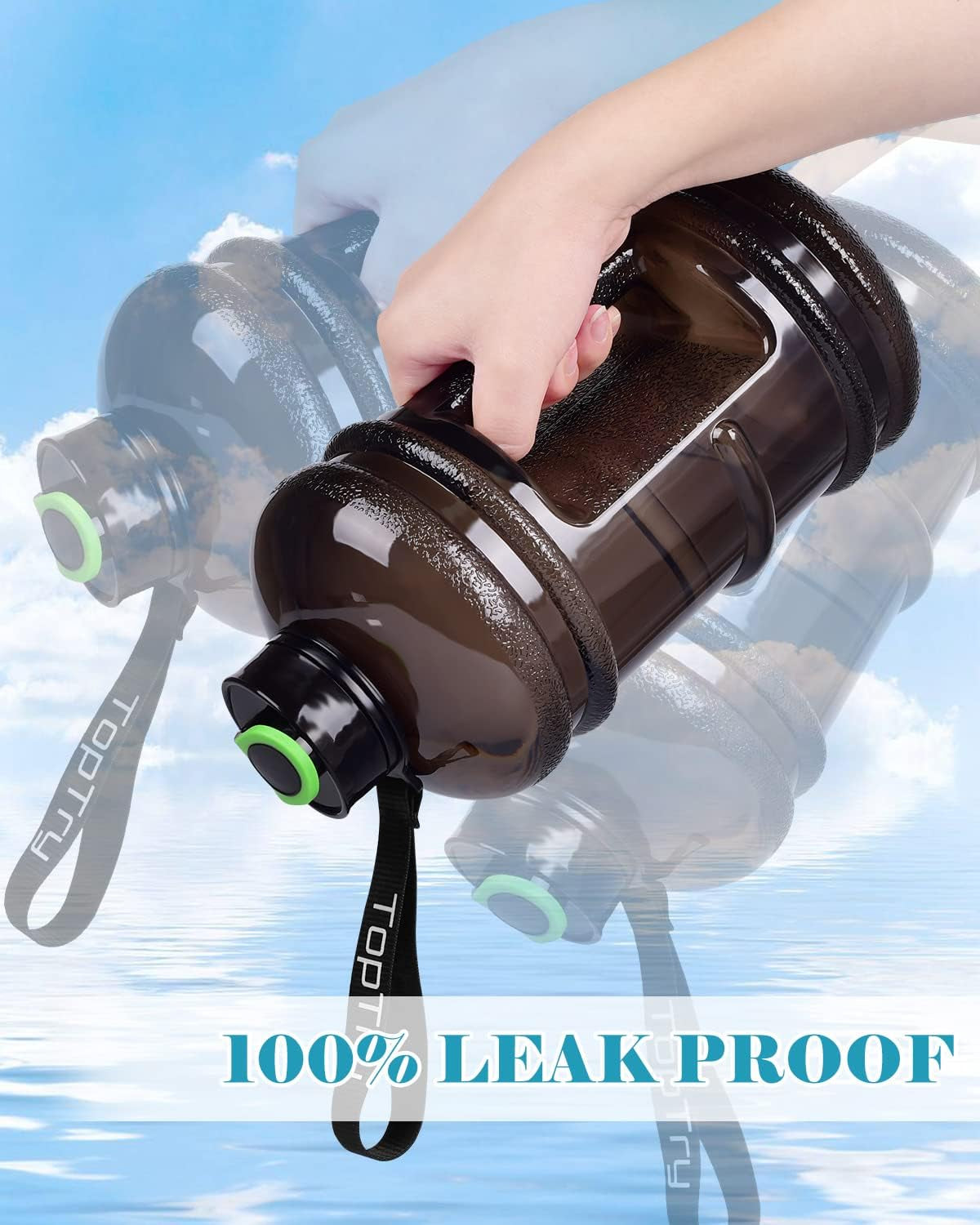 Large Capacity Sports Water Jug with Handle and Strap: 2.2L Half Gallon Water Bottle, Leak-Proof, Perfect for Workout, Camping, and Cycling