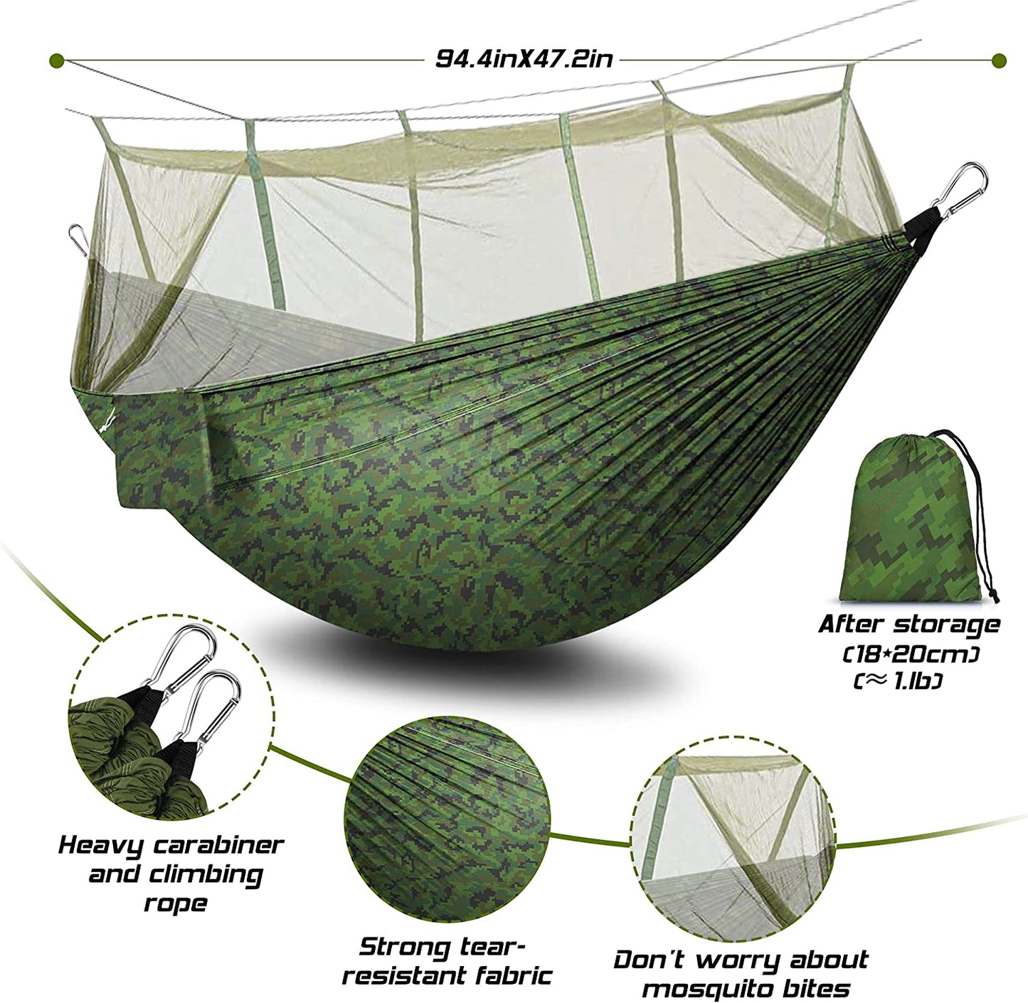 Lightweight Camping Hammock with Mosquito Net - Made from Parachute Fabric, Suitable for Indoor and Outdoor Use, including Camping, Hiking, Backpacking, and Backyard Relaxation.