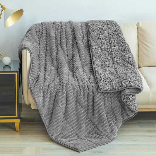 Queen Size 20lbs Weighted Blanket for Adults - Cozy Sherpa Fleece Bed Blanket in Grey. Soft, Warm, and Perfect for Relaxation and Calmness. Measures 60 x 80 inches.