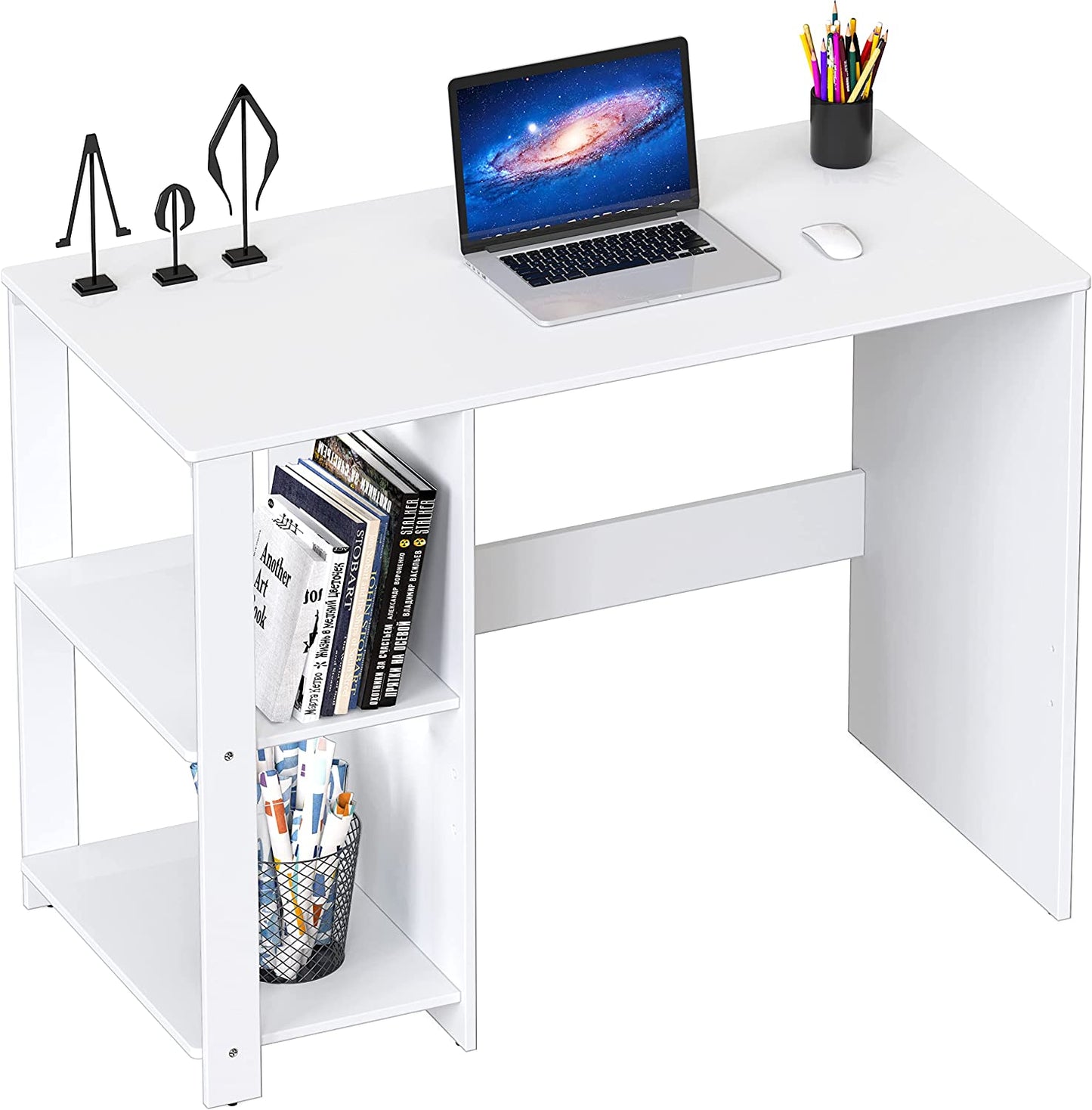 Home Office Computer Desk with Storage Shelves in White