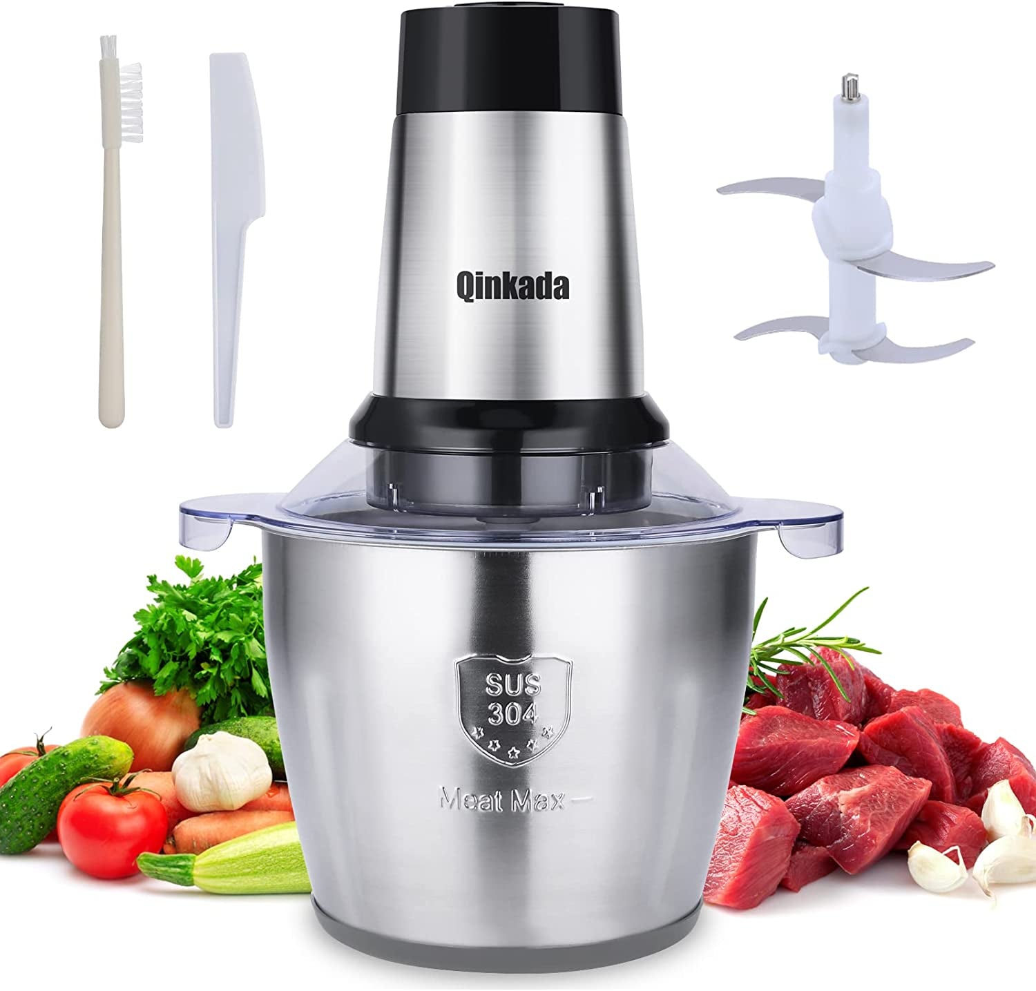 Electric Meat Grinder,  500W Food Processor 3.5L Chopping Meat, 14Cup Large Stainless Steel Electric Food Chopper with 4 Sharp Blades 3 Rotating Speed Levels and Spatula