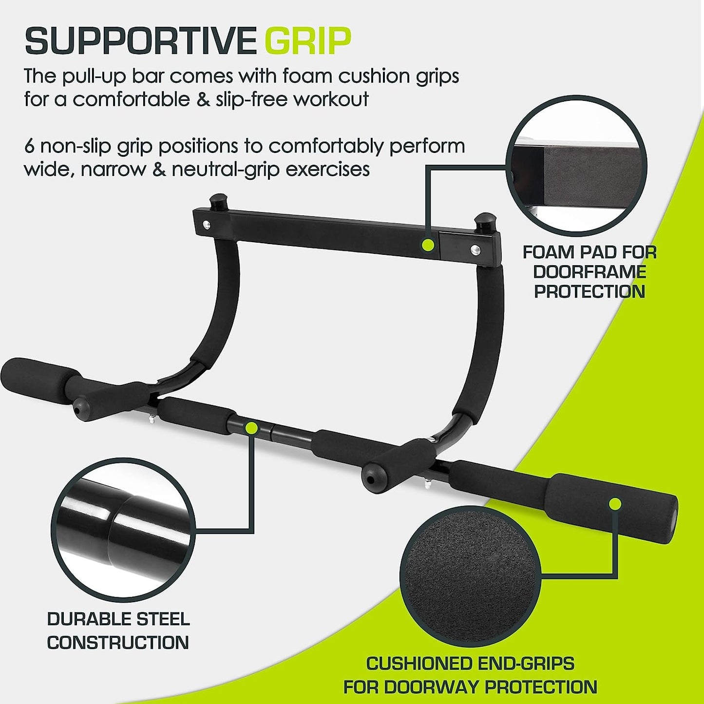 Heavy Duty Multi-Grip Lite Pull Up/Chin Up Bar,  Doorway Upper Body Workout Bar for Home Gyms 24 Inch  -32 Inch  , Black